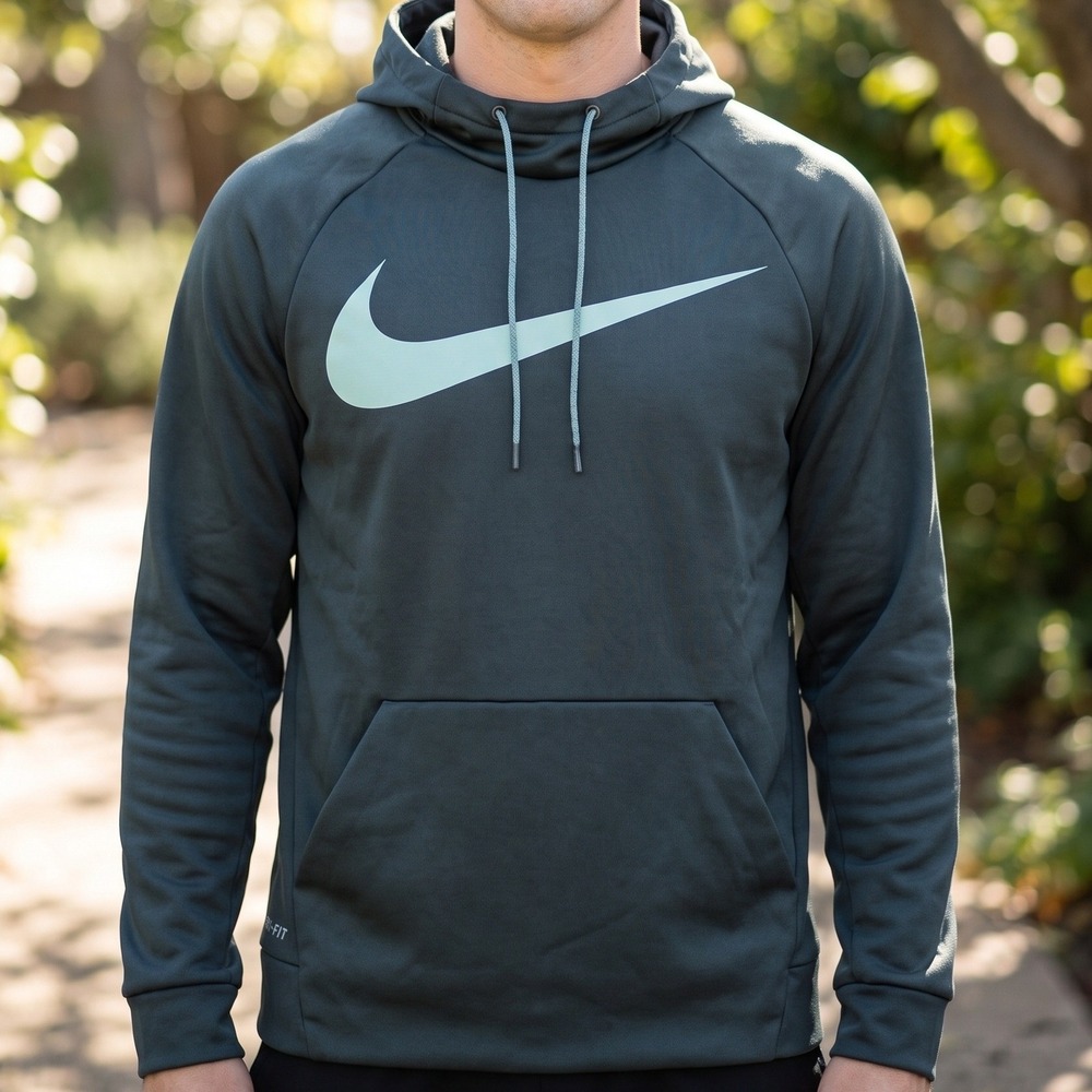 Nike Dri-FIT Pullover Hoodie Dark Green Mint Swoosh Logo Training Sweatshirt